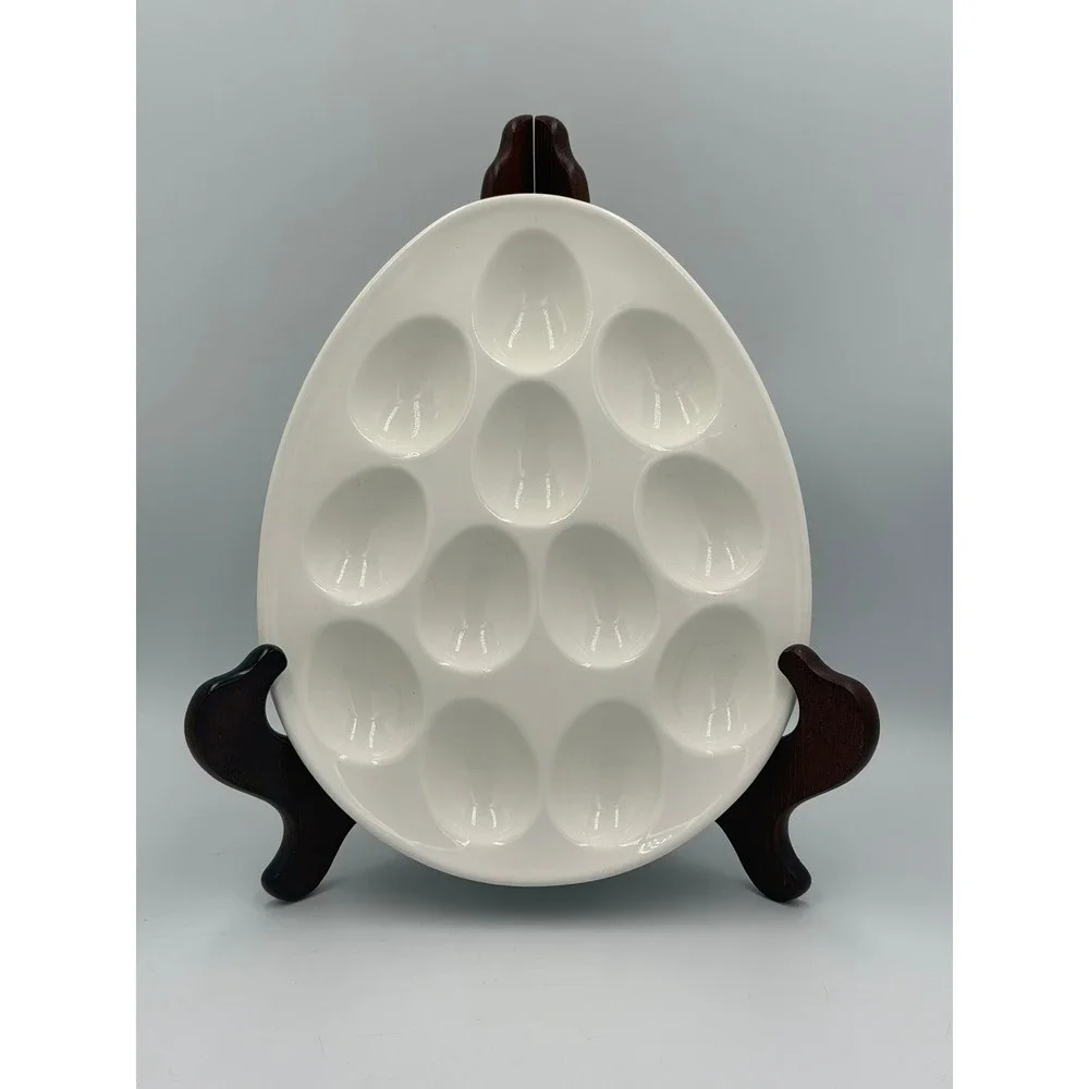 RP Home Deviled Egg Platter White Ceramic 12 Slot Portugal 9.5